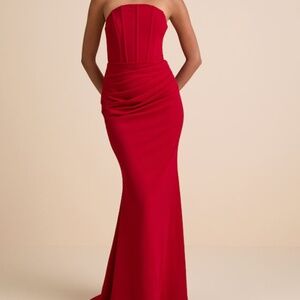 Lulus Laney Red Strapless Corset Maxi Dress - Size M